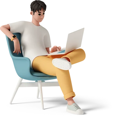 Young Man with Laptop on Chair